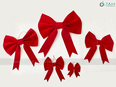 Nơ đỏ Bitis phun nhung 2 cánh - 1 lớp [Đứng form - Nhiều cỡ] PK-NO-07